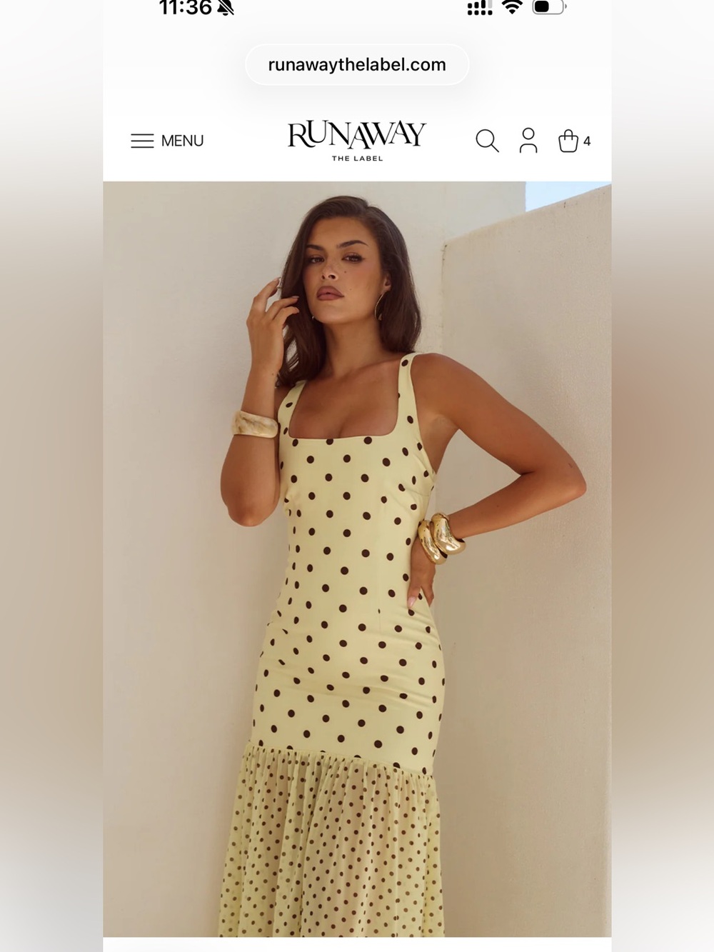 Polka Dot Yellow Brown Runaway the Label Tillie Maxi Dress - Picture 3 of 5